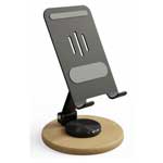 Zenstand Pure: Folding & Rotating Clear Mobile Stand with bamboo base | Folds completely to take minimal space