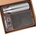 4 in 1 Gray set: Metal keychain, SS bottle, Metal Pen and A5 PU notebook in Kraft Gift Box