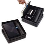 Compact 4 pc Tan gift set: A5 size Notebook, Metal pen, Metal PU Keychain, Metal Card holder