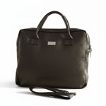Matrix Folio: Slim Corporate Laptop Sleeve in Embossed Micro-Grid PU | Super premium finish | Stroller carry strap | Metal Branding plate