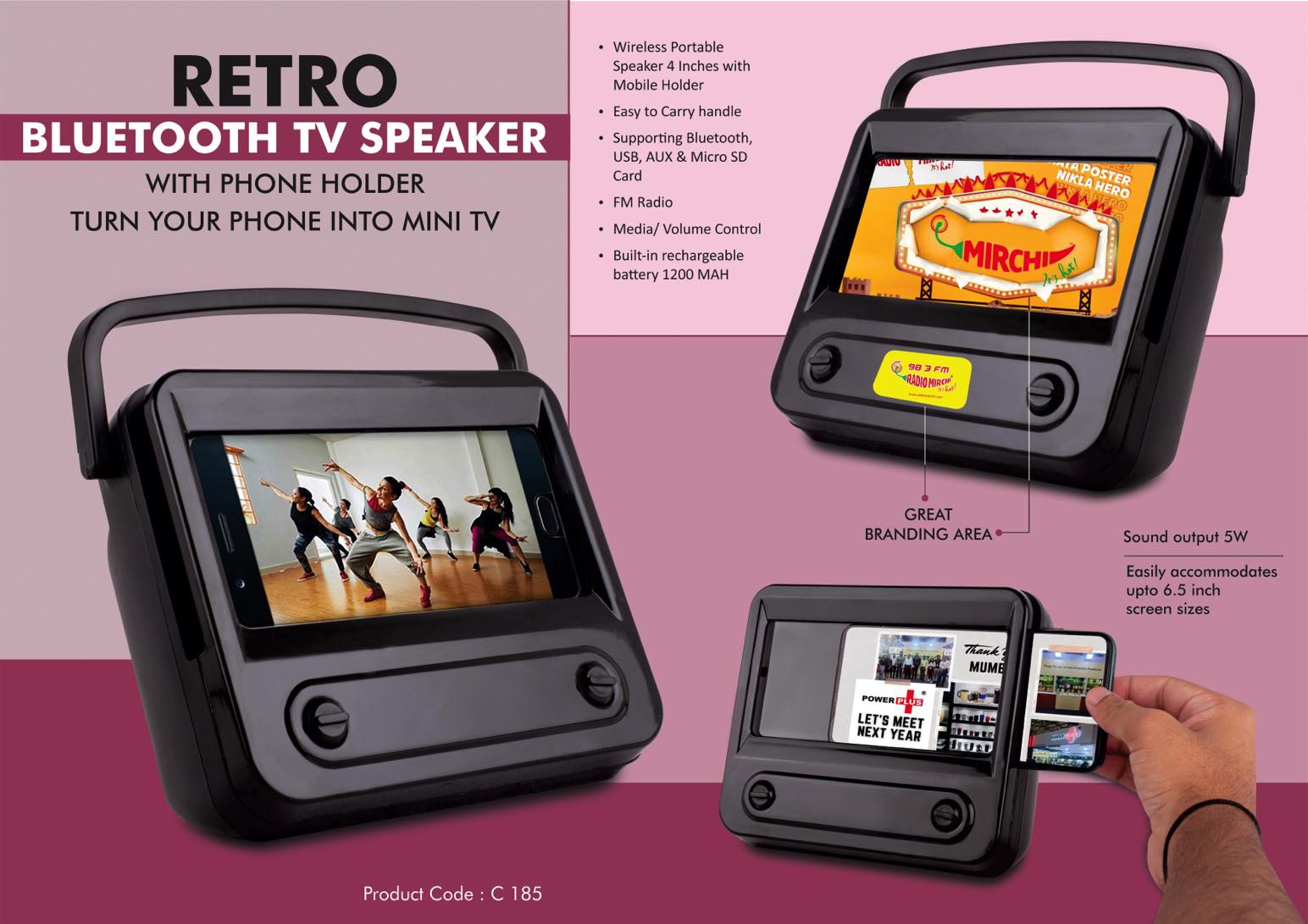 Retro Bluetooth TV Speaker with Phone holder | Turn your phone into mini TV