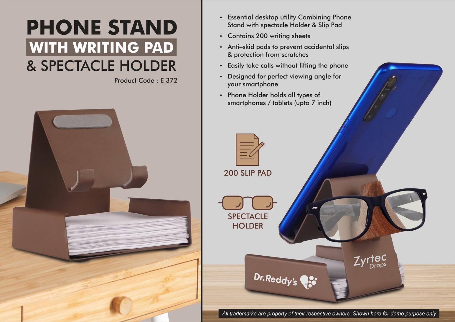 Metal Mobile Phone stand with Writing pad & Spectacle holder | 200 writing sheets | Perfect for glasses & goggles
