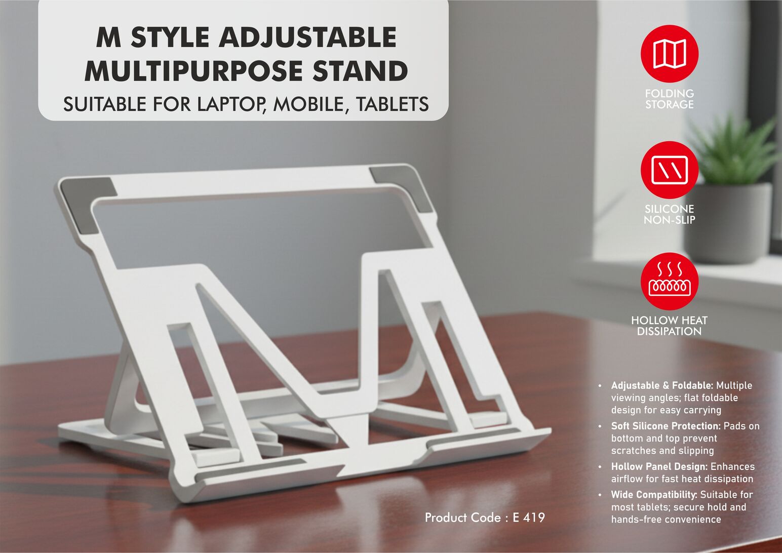 M Style Multipurpose stand | Angle adjustable | Suitable for laptop, mobile, tablets | Foldable body