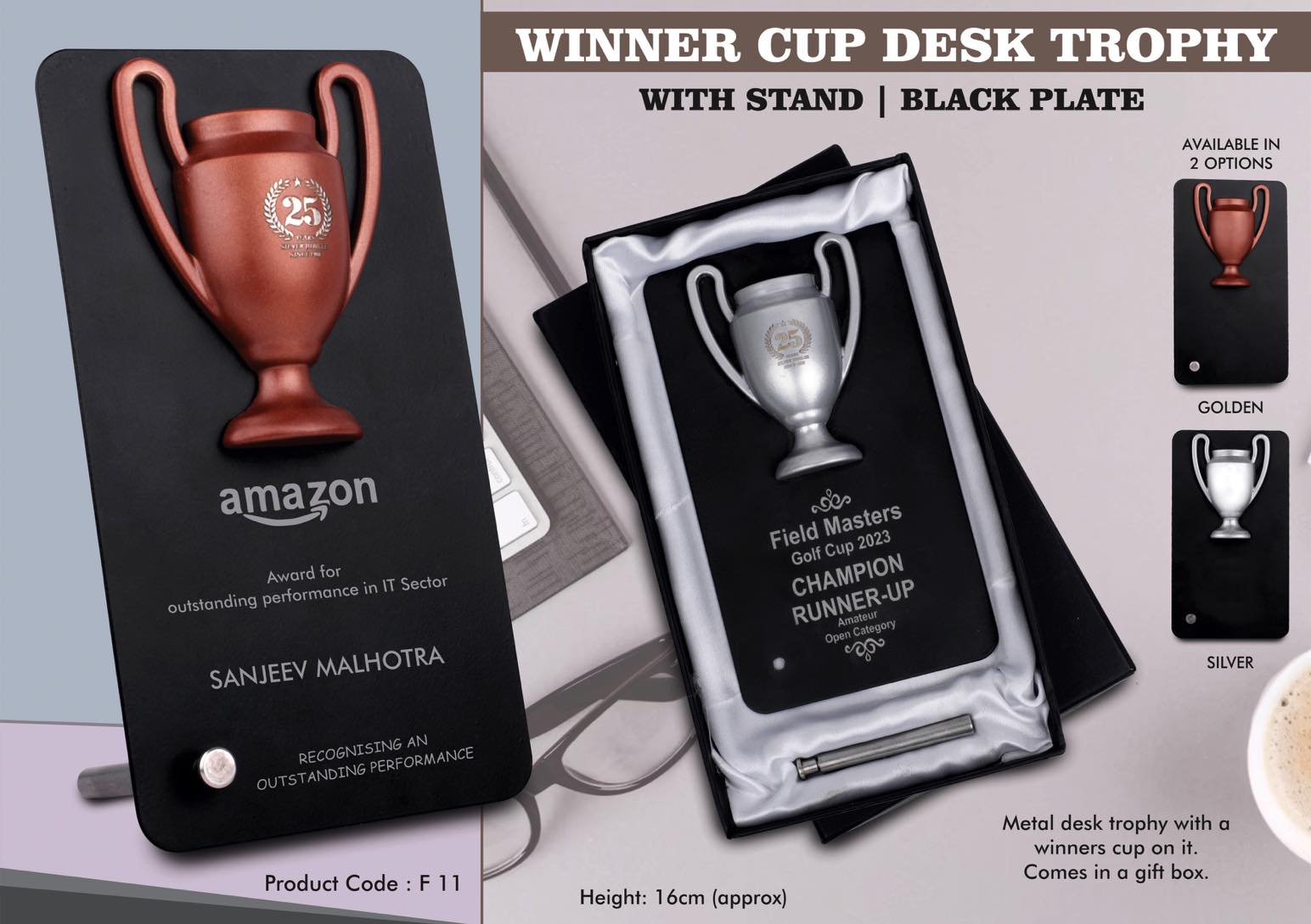 Winner Cup Desk Trophy with stand | Black Plate