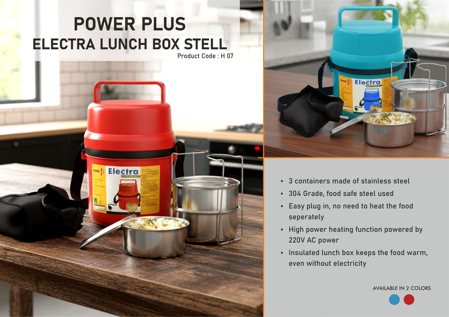 Power Plus Electra Lunch Box Steel | 3 Container