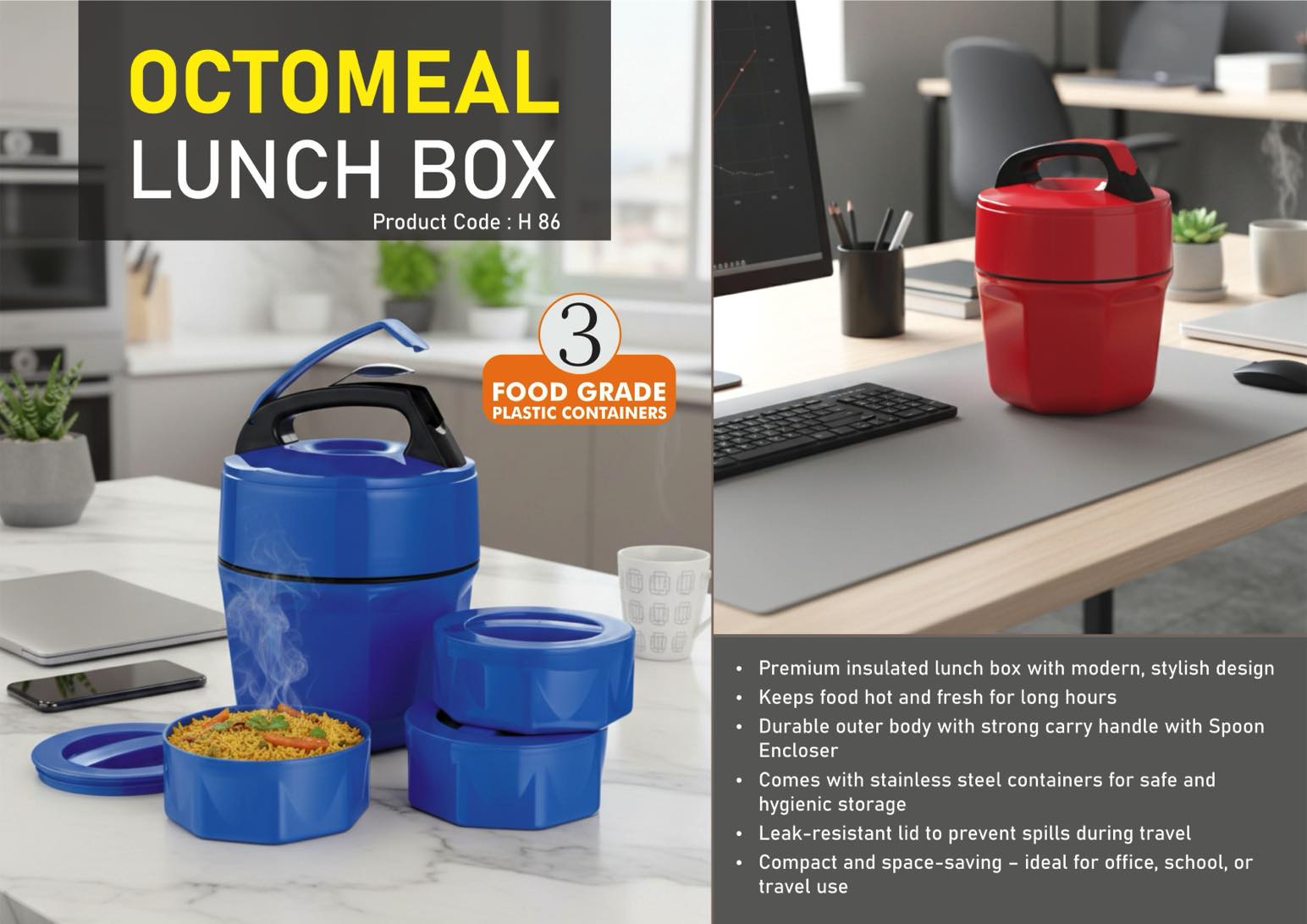 Octomeal Lunch box | 3 containers (plastic)
