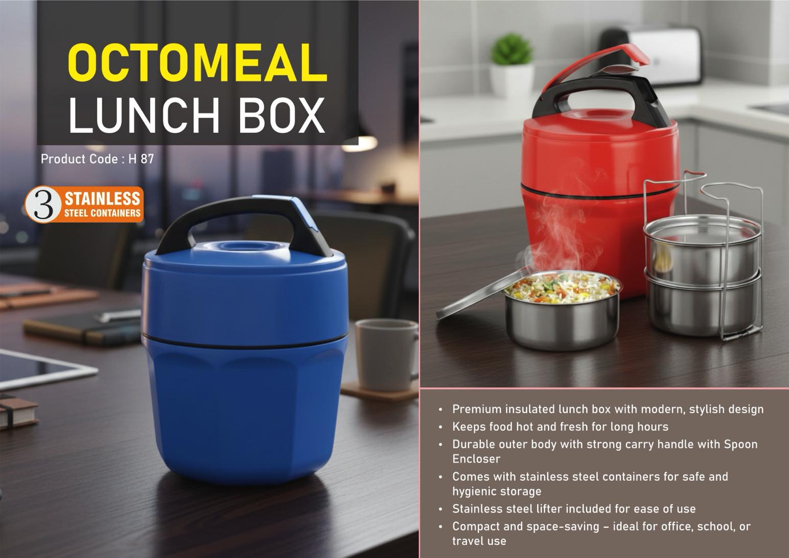 Octomeal Lunch box | 3 containers (steel)