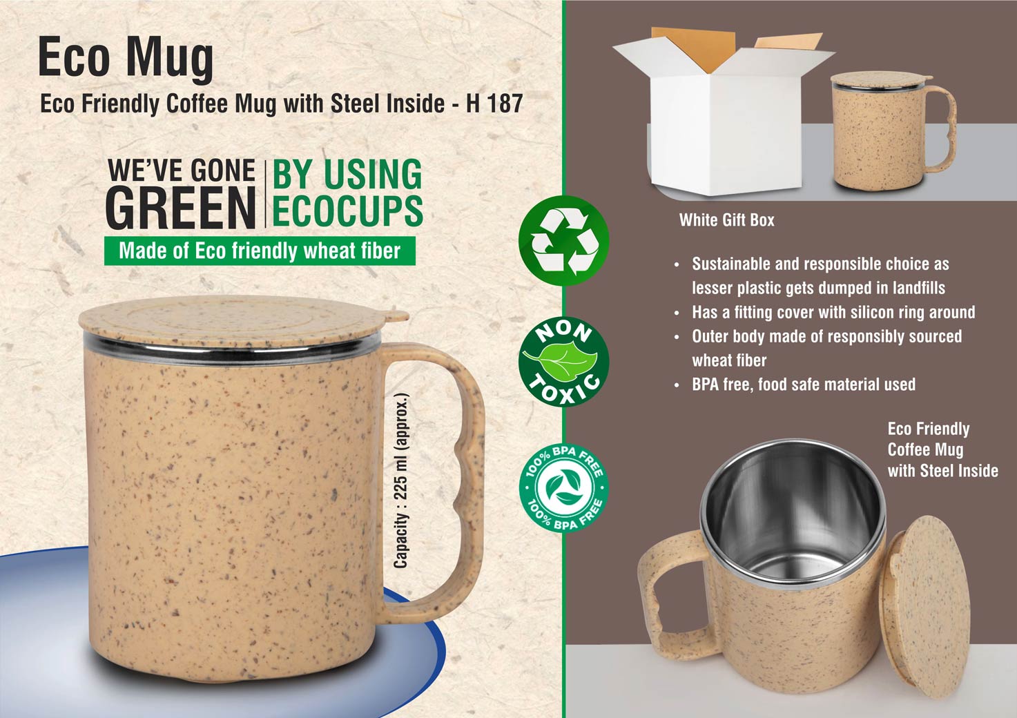 EcoMug: Eco Friendly Coffee mug with steel inside | Made with Wheat fiber - https://youtu.be/SjU79GaHG4Q