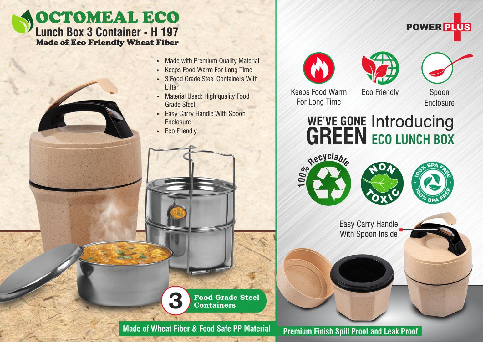 Octomeal Eco: 3 Steel container lunch box with spoon | Made from Eco friendly material | 100% recyclable - https://youtu.be/cMOUp1zmq-o