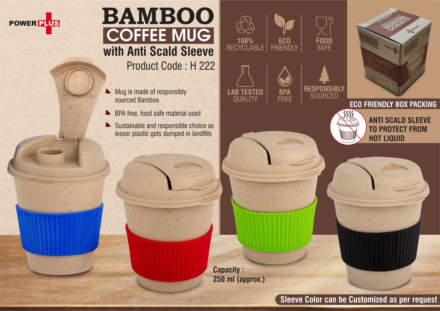 Bamboo Coffee mug: Eco friendly mug with flip top Lid and Anti-Scald sleeve | Capacity 250 ml - https://youtu.be/tuT78h6KQgY