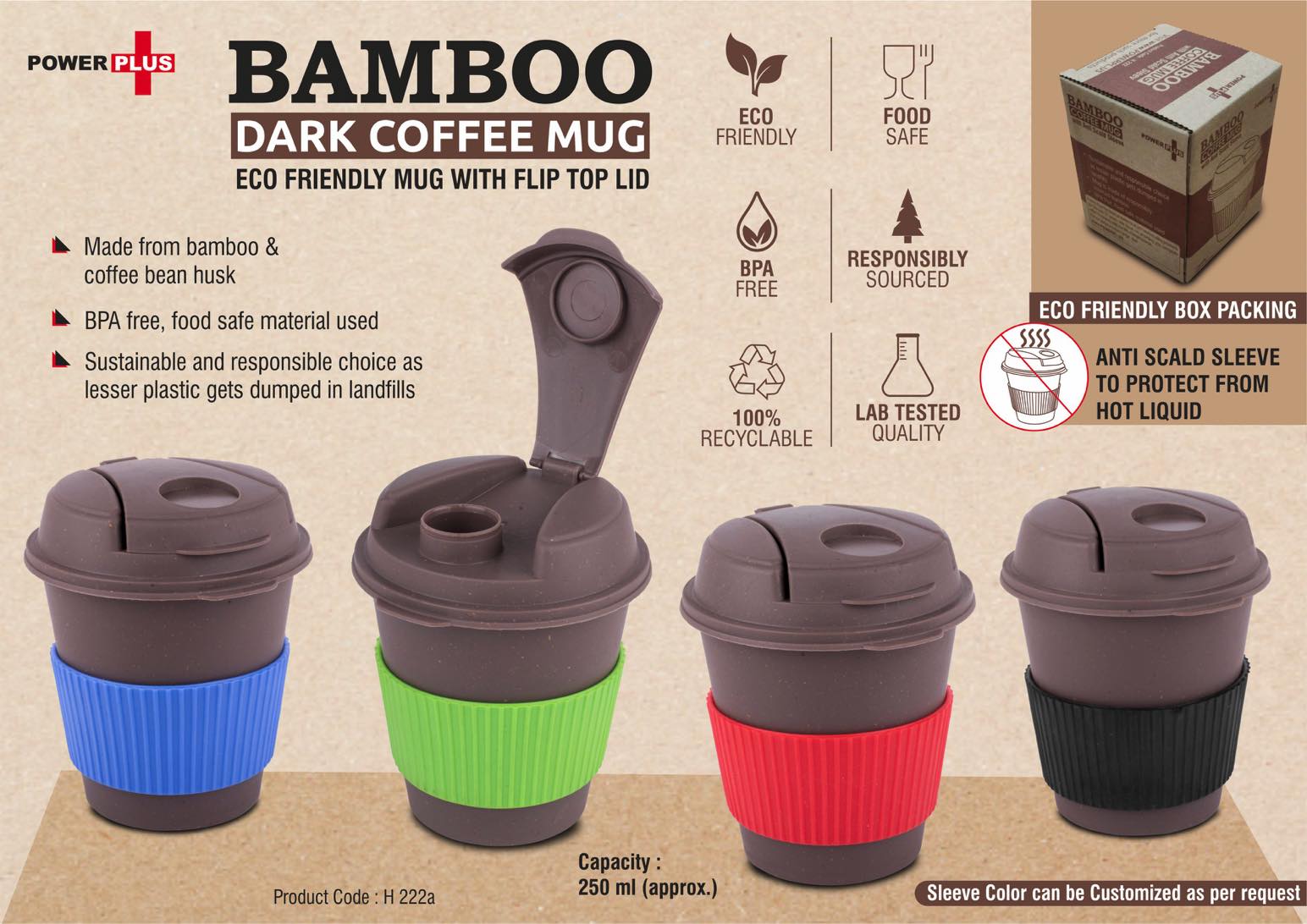 Bamboo Dark Coffee mug: Eco friendly mug with flip top Lid and Anti-Scald sleeve | Capacity 250 ml - https://youtu.be/BKTYFzWp5Kw