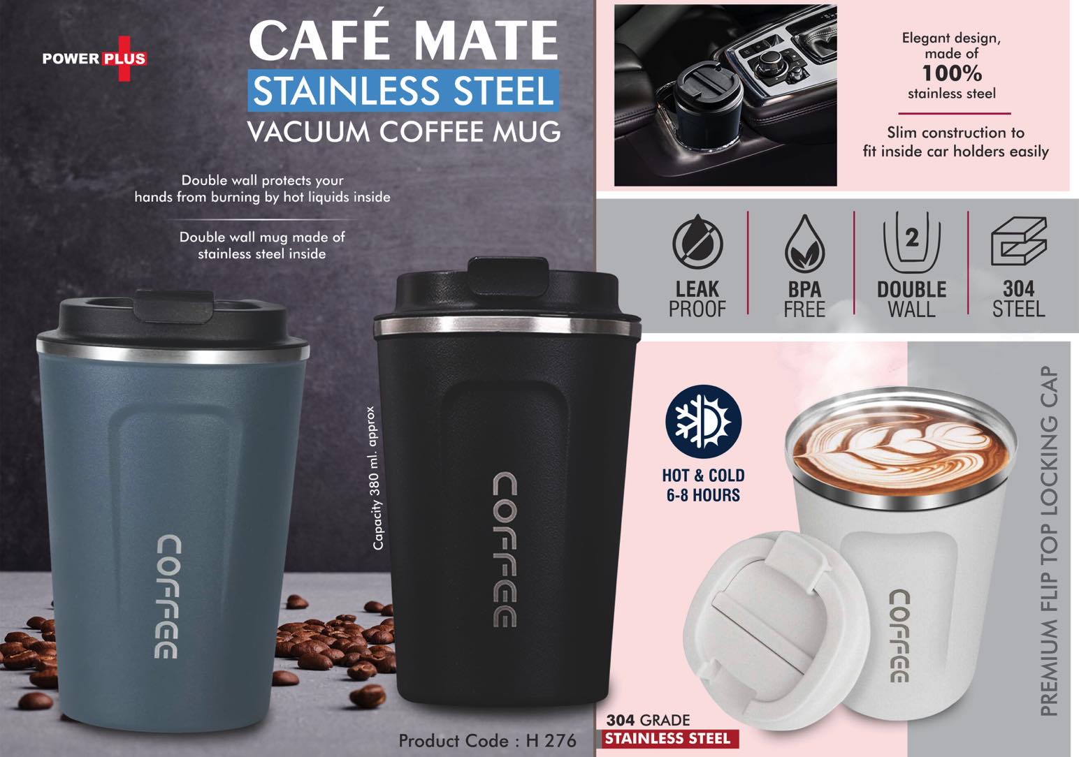 Cafe Mate Pro: Stainless Steel Vacuum coffee mug with Temperature Display | Premium Flip top locking cap | Capacity 510ml approx