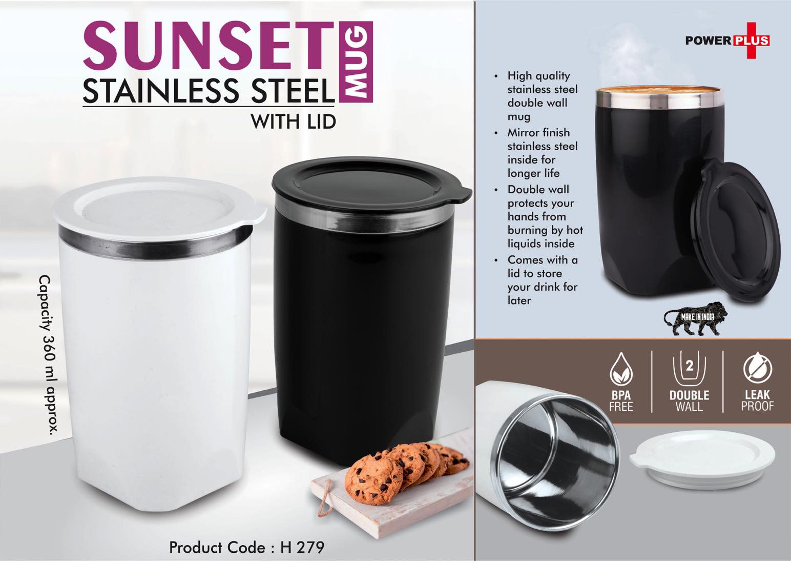 Sunset: Stainless Steel Mug with Lid | Leak proof | BPA Free | Capacity 360 ml approx