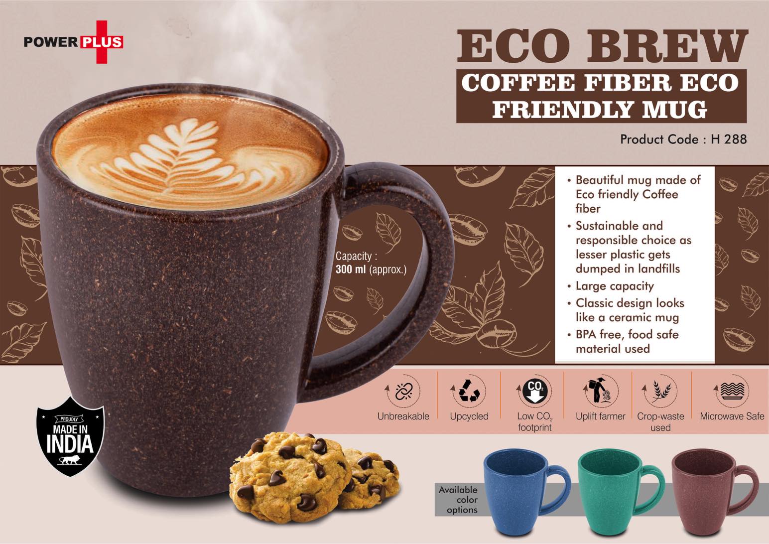 EcoBrew Mug: Coffee Fiber Eco Friendly Mug with Handle | Capacity 300ml approx