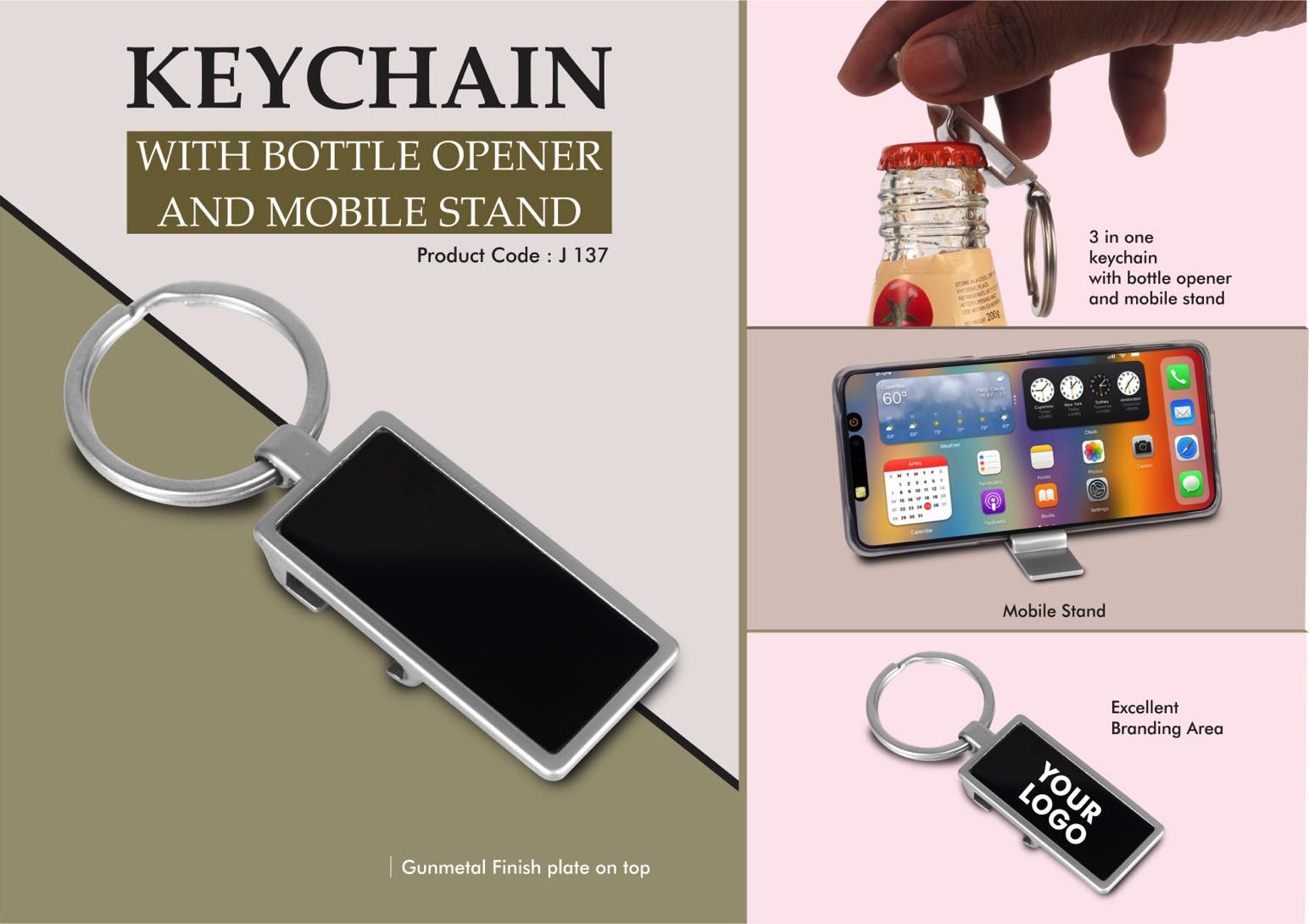 Keychain with Bottle opener and Mobile stand