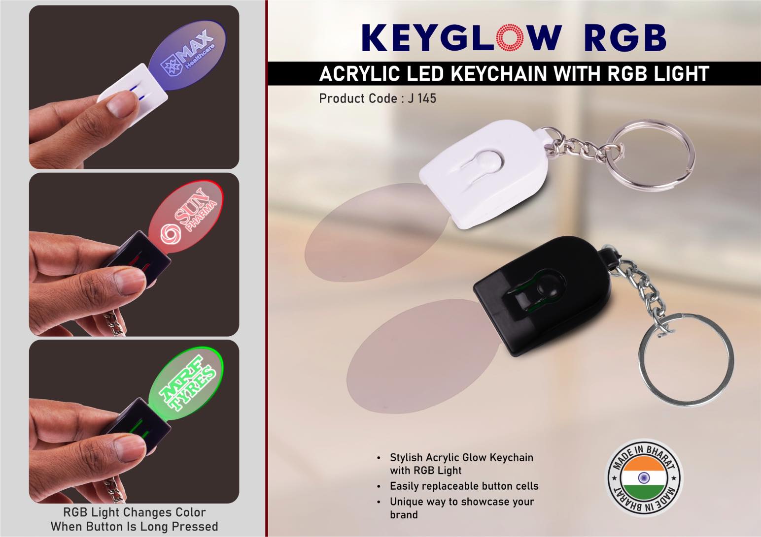 Keyglow RGB: Acrylic LED Keychain with RGB Light - Oval shape