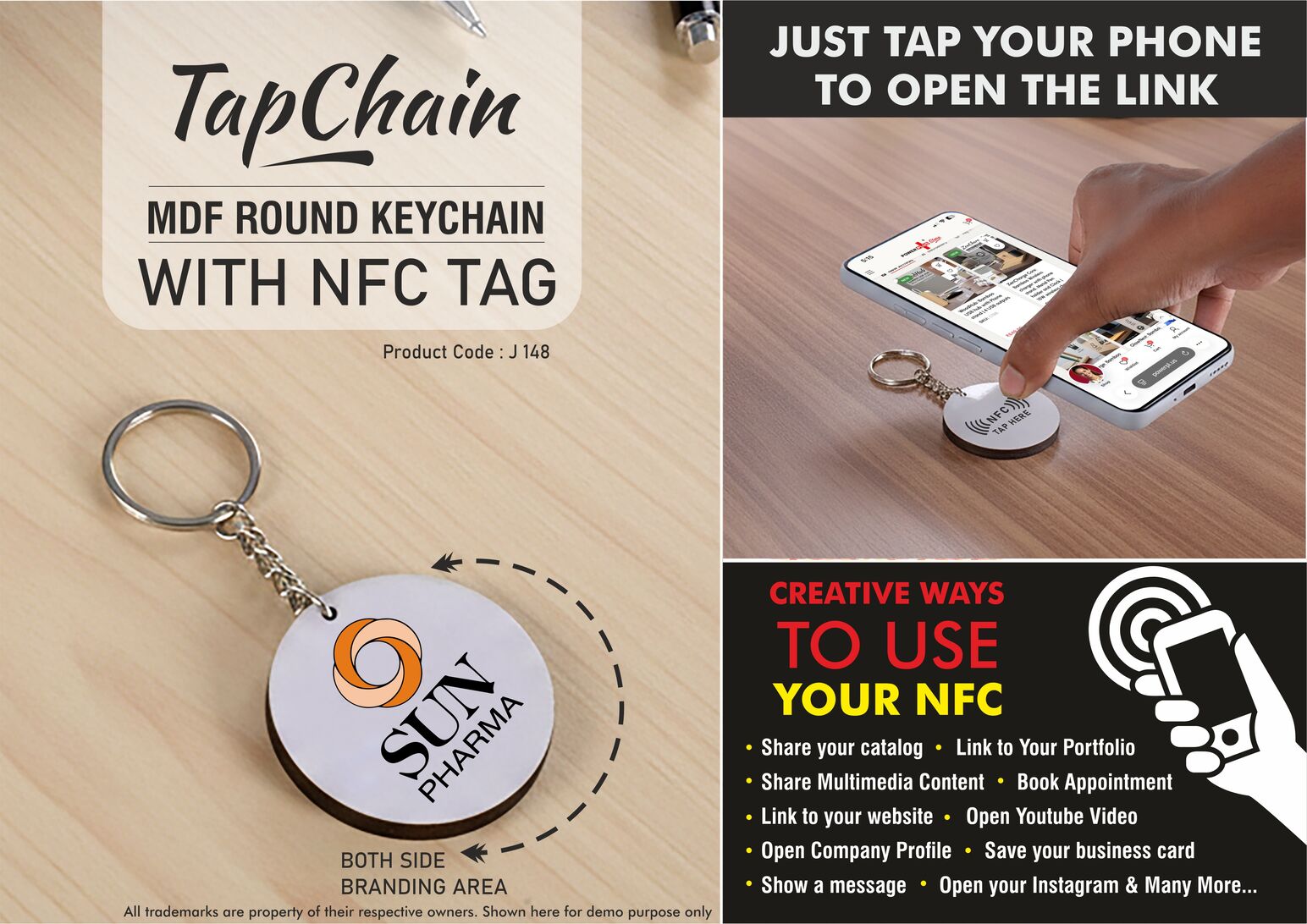TapChain Round: Customized MDF Keychain with NFC Tag | Link to your Catalog, Website, Video, etc | Double side branding