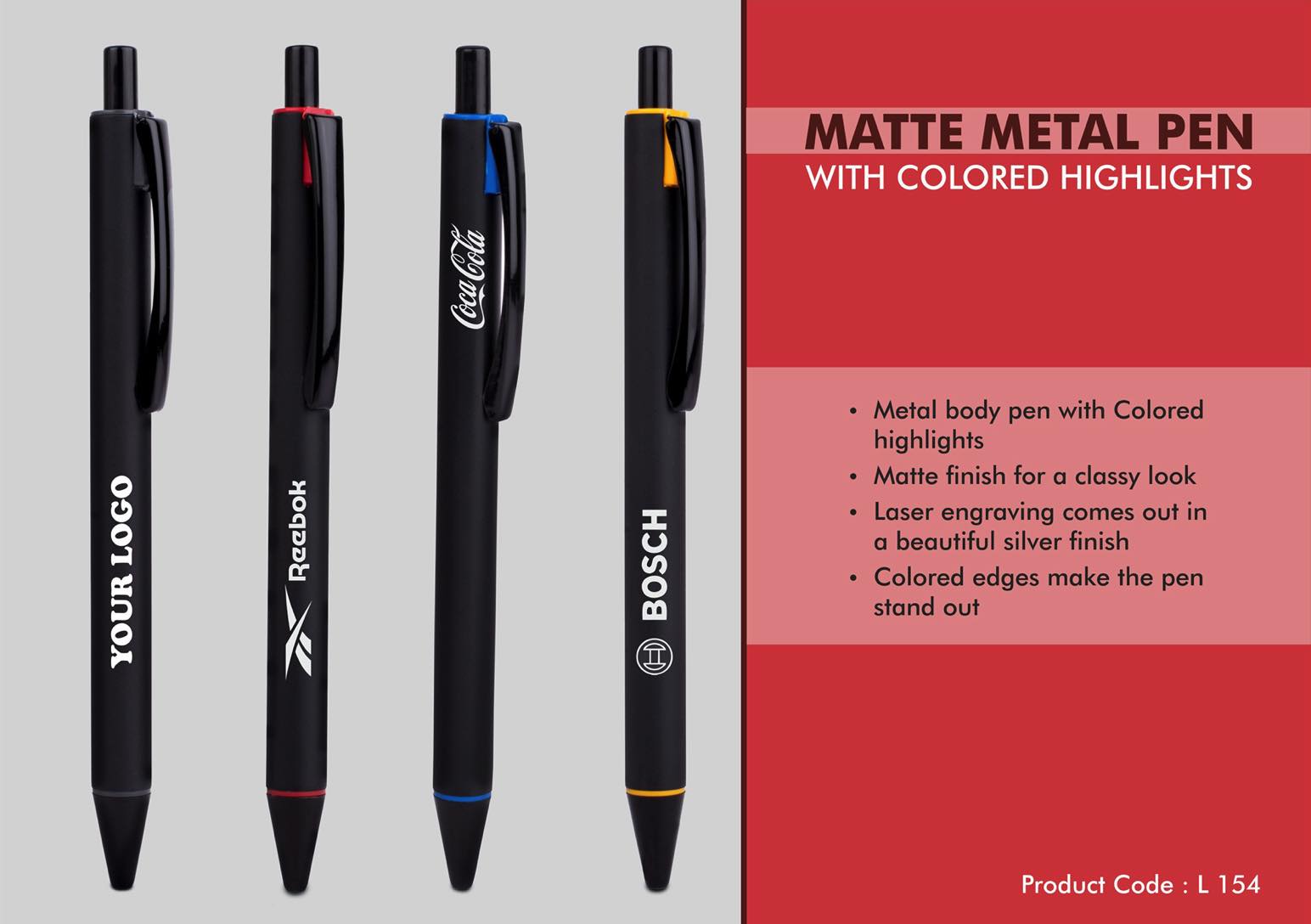 Matte Metal Pen with Colored highlights