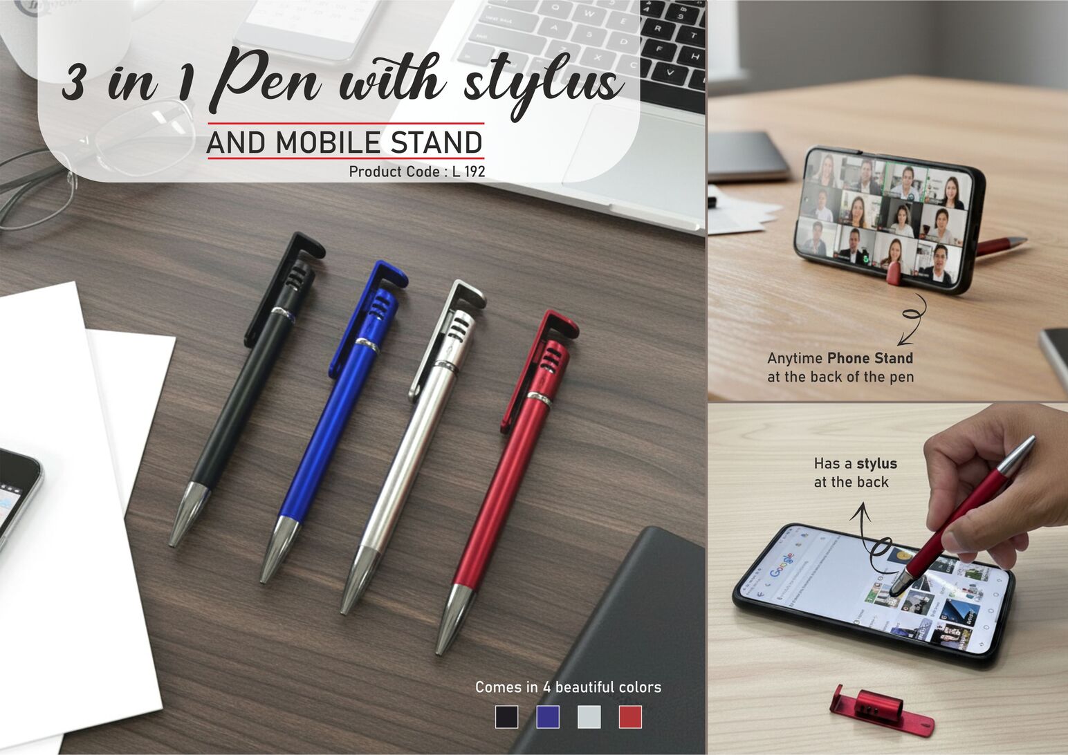 3 in 1 Pen with stylus and mobile stand | Hidden stylus with detachable phone stand
