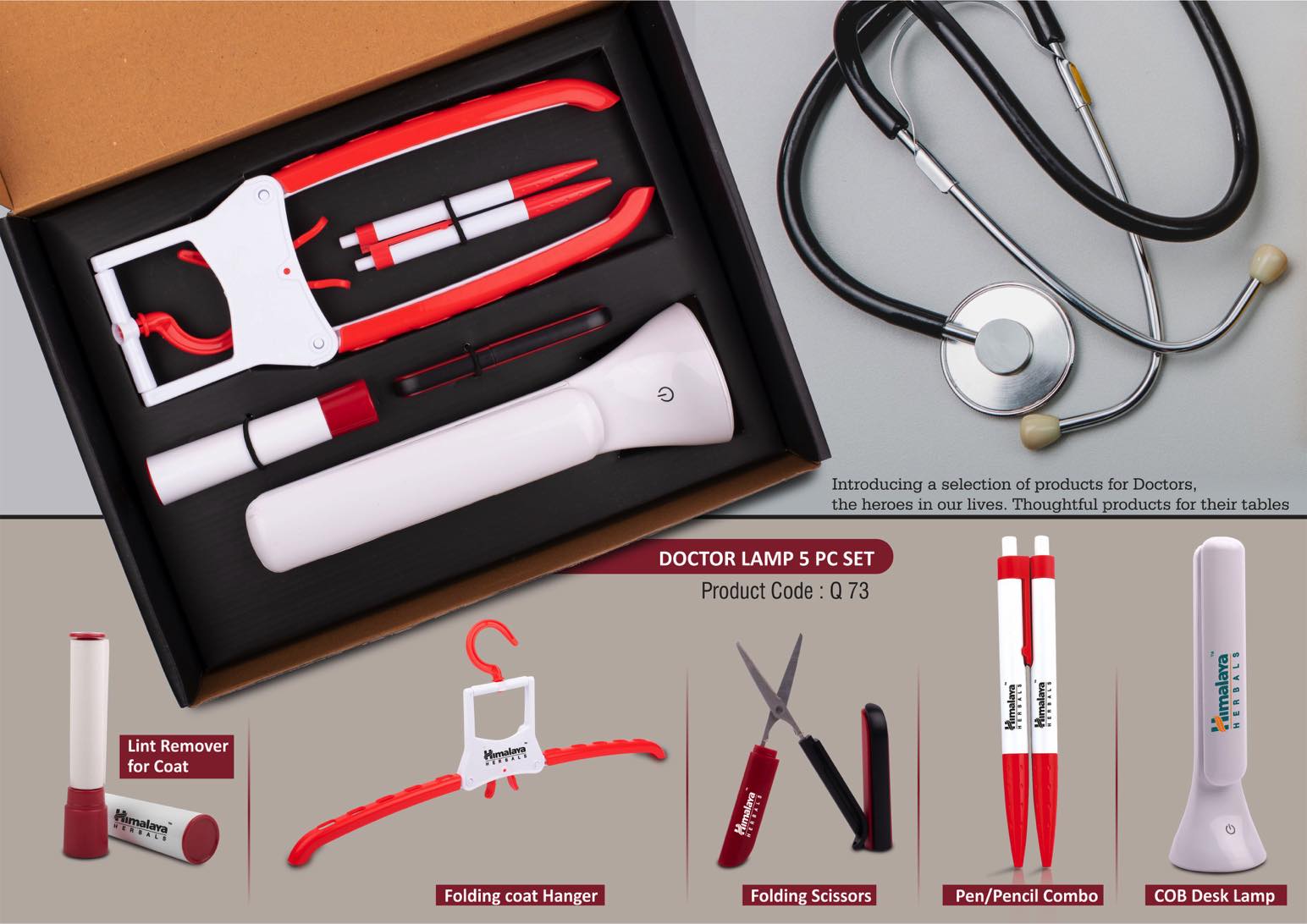 Doctor Lamp set: Folding Coat hanger, Lint remover, Folding scissors, Pen/Pencil combo, COB Desk lamp | 5 pc set