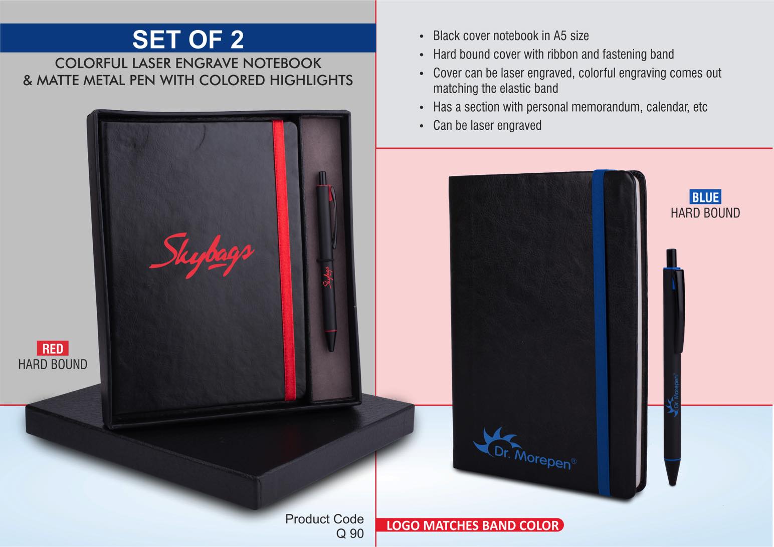 Laser Engrave Color Notebook with Metal Highlight pen Gift set in Premium box