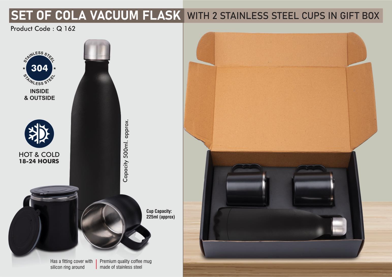 Set of Cola Vacuum Flask with 2 Stainless steel cups in Gift box