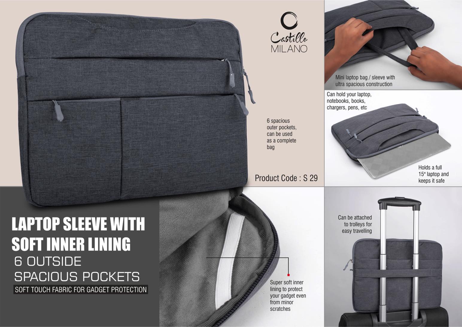 Laptop Sleeve with Soft inner lining | 6 outside spacious pockets | Soft touch fabric for gadget protection - https://youtu.be/jQ4YxH16hzA