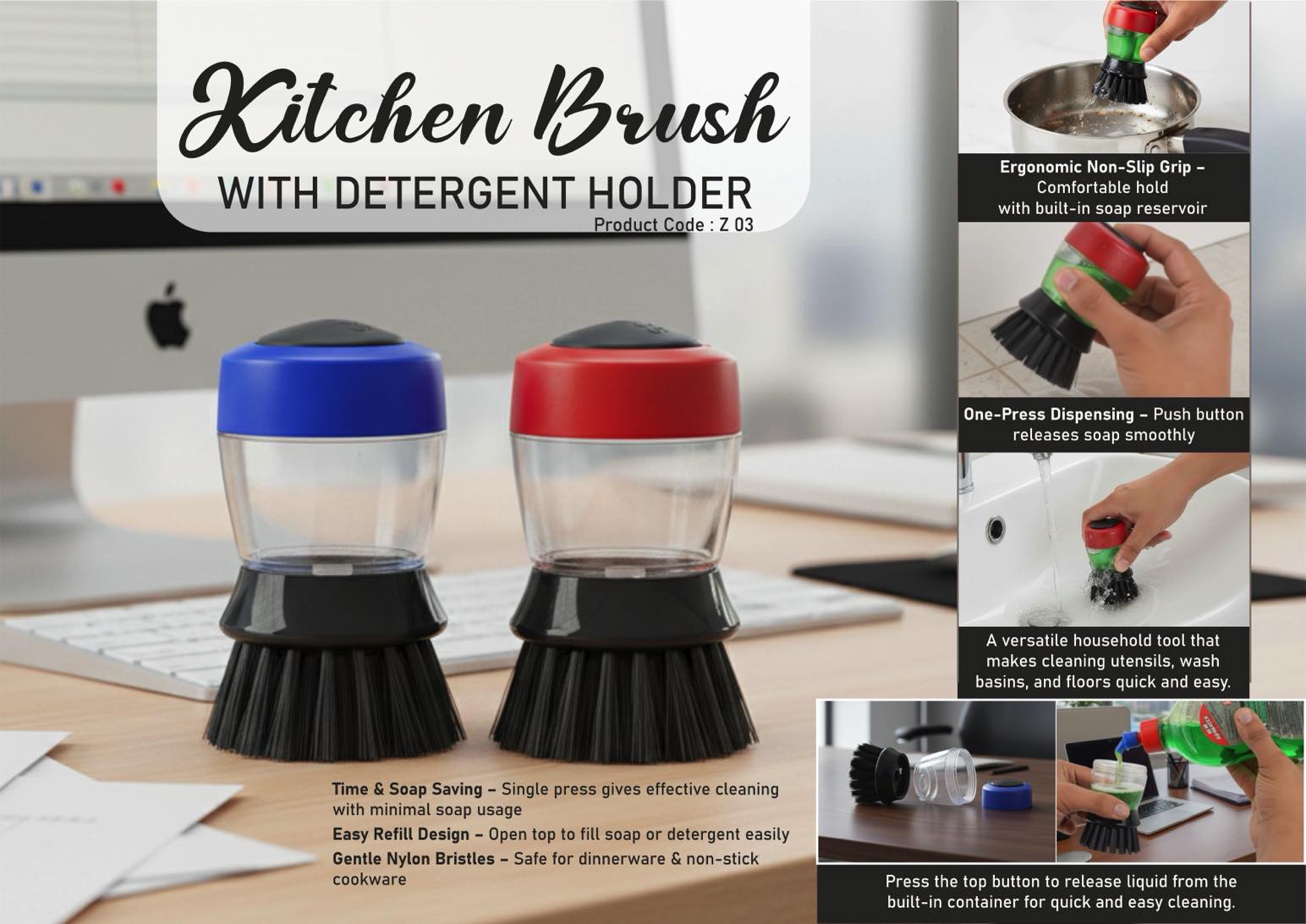 Kitchen Brush With Detergent Holder